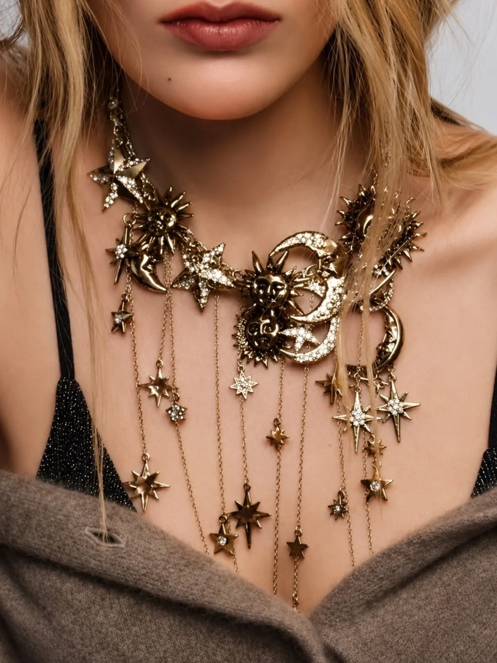 Sun & Moon Statement Necklace - Silver & Gold